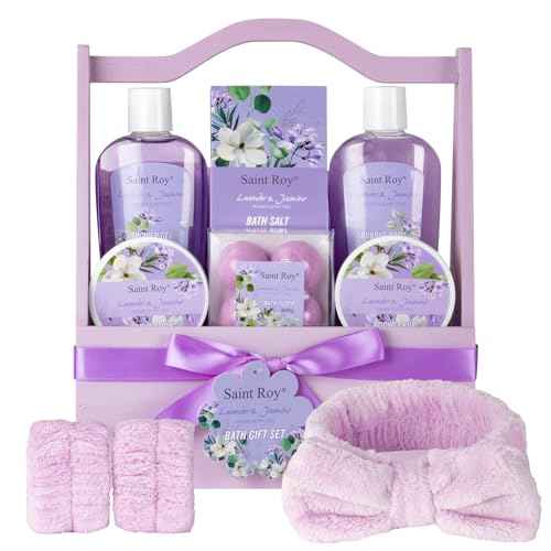 Bath and Body Gift Basket Set for Women - Jasmine Christmas Gifts for Women, Spa Gift Basket 13-Piece Bath Gift Set, Gift Set for Ladies Body & Bath Gifts Set Lavender Gift Baskets For Mom