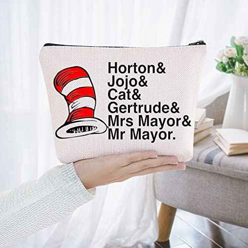 BWWKTOP Musical Cosmetic Makeup Bag Musical Theatre Gifts Horton& Jojo& Cat& Gertrude Zipper Pouch Bag For Cat Fans (Horton& Jojo)