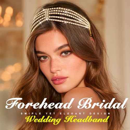 Jeairts Rhinestone Head Chain Forehead Bridal Headband Elastic Crystal Hair Band Halloween Prom Hair Jewelry for Women