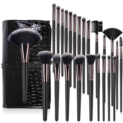 Real Perfection Makeup Brushes 24pcs Makeup Brush Set Premium Synthetic Powder Foundation Contour Blush Concealer Eye Shadow Blending Liner Make Up Brush Kit with Case