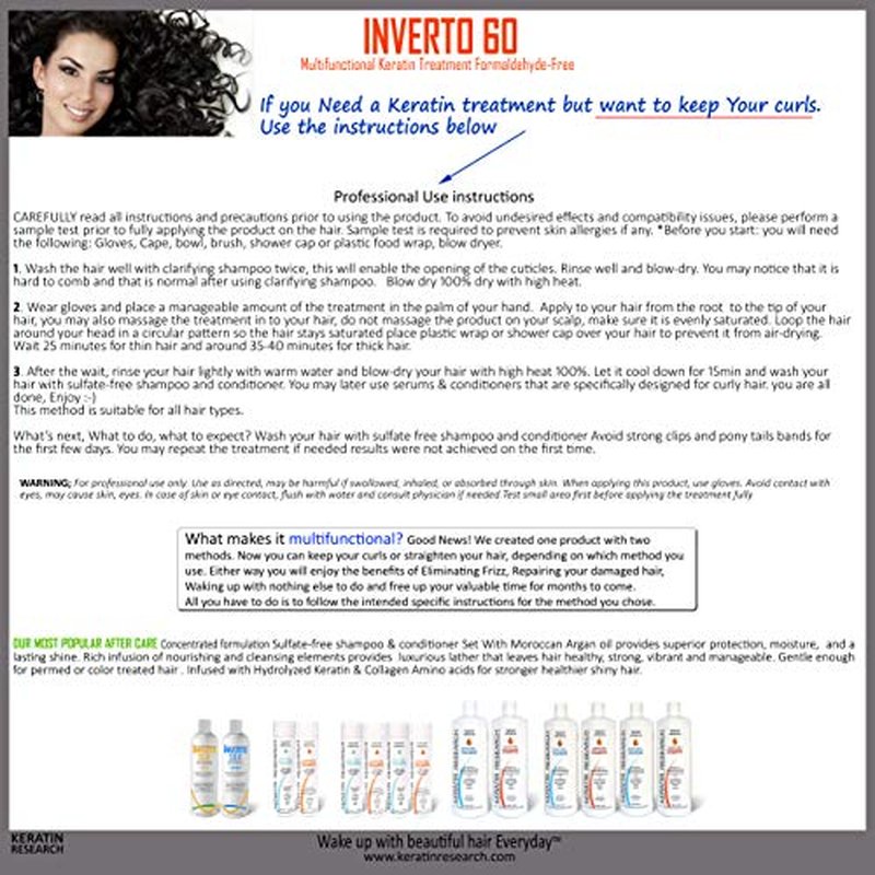 INVERTO 60 Advanced Gel Complex Brazilian Keratin Hair Blowout Treatment Formaldehyde Free Straightening Smoothing and Repairing Damaged Hair Keratin Research (Average Hair-120ml)