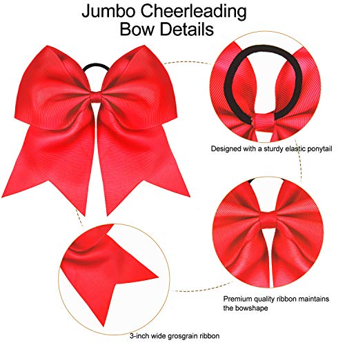 2 Packs Jumbo Cheerleading Bow 8 Inch Large Cheer Hair Bows with Ponytail Holder for Teen Girls Softball Outfit Uniform(Red)