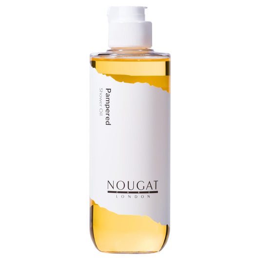 NOUGAT Pampered Shower Oil for Daily Bath Routine, Transforming Oil-to-Milk Body Cleanser for Makeup & Sunscreen Removal, Hydrating Botanical Wash for Dry Skin Relaxation at Home, Exotic Scent, 372g