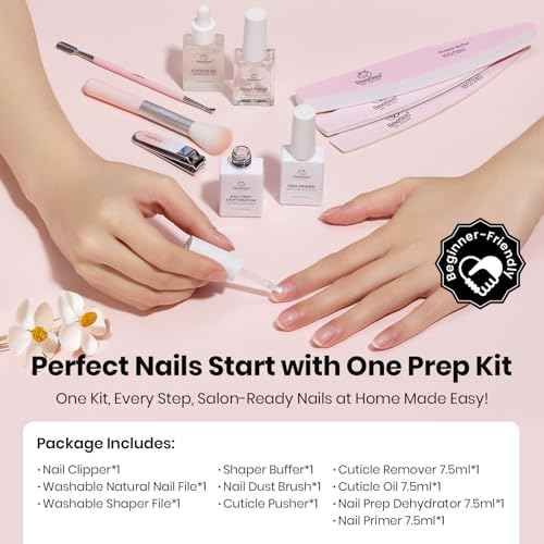 Beetles Nail Prep Kit Nail Dehydrator and Primer Cuticle Oil Cuticle Remover 4PCS 7.5ML Nails Care Tool Kit with Cuticles Pusher Nails Files Clippers Dust Brush 6PCS Manicure Tools for Gel Polish