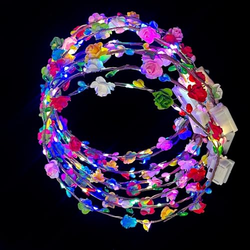 30 Pcs LED Flower Crowns Headbands,Flower Crowns For Women,Mardi Gras Light Up Headbands Tiara Flower Crown Accessories for Wedding Beach Party Birthday Cosplay Halloween Christmas Day