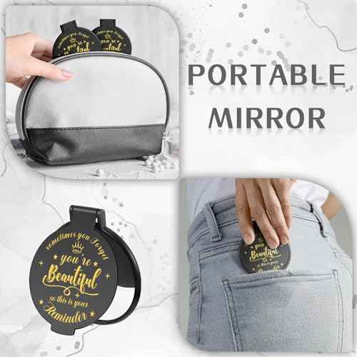 100 Pcs 2.76 Inch Inspirational Compact Mirror Bulk Party Favors Quinceanera Gift Purse Small Mirror Pocket Mini Gifts for Women Adult Coworker Halloween Christmas Friends (Black)