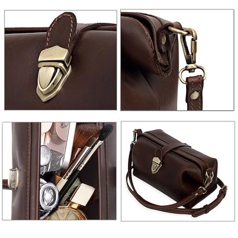 Premium Leather Cosmetic Bag for Women ? Large Capacity Travel Makeup Organizer Pouch with Handle & Shoulder Strap, Vanity Makeup Case, Durable Leather Bag & Cosmetic Organizer For Travel - Brown