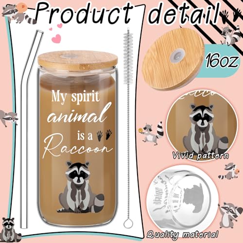 Layhit 3 Pcs Raccoon Gifts for Women Teaches Day Thank You Gift 16 oz Coffee Glass Cosmetic Makeup Bag Cute Socks for Friend Teacher Colleague Employee