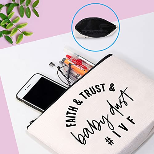 GJTIM IVF Warrior Makeup Bag Faith Trust and Baby Dust IVF IUI Transfer Day Gift Inspirational Infertility Gift (Faith Trust Baby Dust Bag)