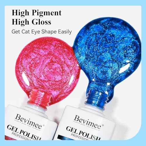 Neon Cat Eye Gel Nail Polish Set 10 Colors: Magnetic Cateye Gel Polish 9D Effect, Sparkle Glitter Bright Red Hot Pink Blue Nail Polish Long Lasting Soak Off Home Salon