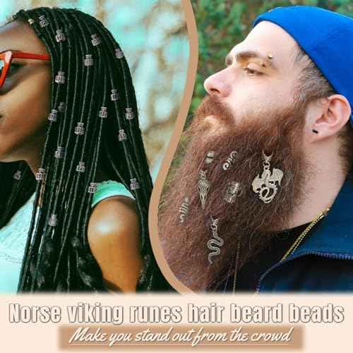 Fscwlmon 242PCS Vikings Hair Clips Jewelry for Women Men Norse Runes Tube Beads Loc Accessories Metal Braids Clip Cuffs for Dreadlock Viking Beard Hair Beads Bracelet Necklace DIY Pirate Decor Silvery