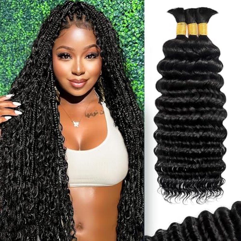 Human Braiding Hair for Boho Braids 110g Curly Boho Hair for Braiding Knotless 12A Wet and Wavy Bulk Bohemian 3 Bundles/Pack Deep Wave 100% Human Hair Extensions Natural Color 20inch