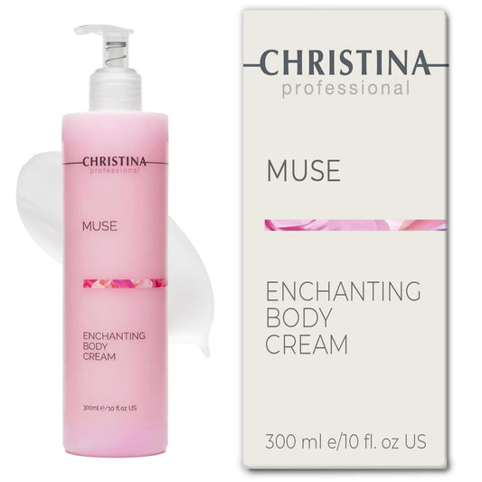CHRISTINA Muse Enchanting Body Cream - Hyaluronic Acid Moisturizer for All Skin Types - Advanced Peptide Firming Toning Body Lotion with Rosa Gallica Extract - Scented Hydration Cream - 300ml