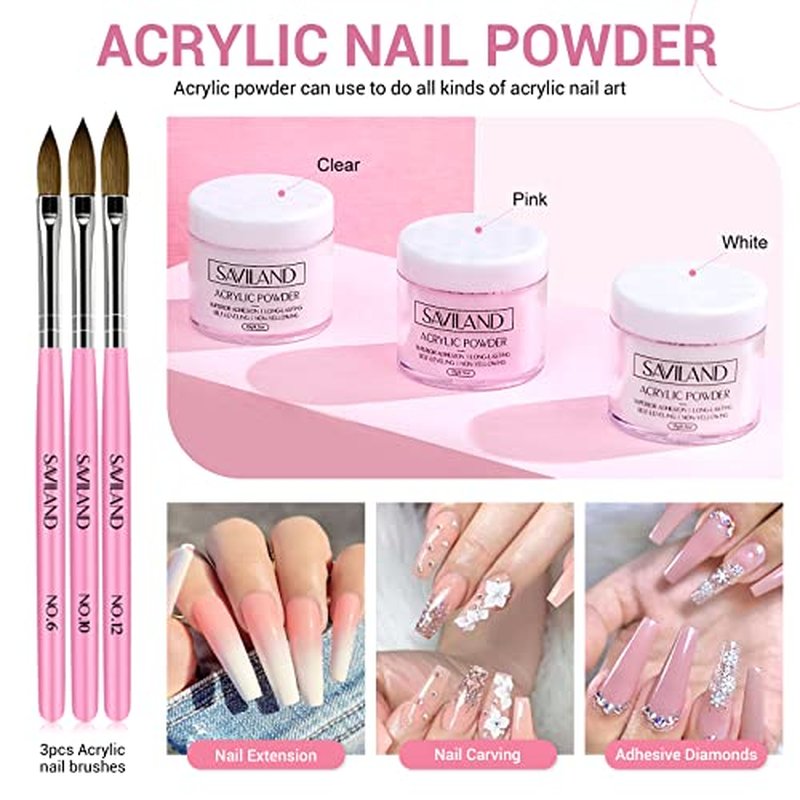 SAVILAND Acrylic Nail Kit with Nail Drill: Nails Kit Acrylic Set Professional Acrylic with Everything U V Light Nail Art Brush Glitter Nail Powder Nail Stuff for Home DIY Salon Use Christmas Gift Set