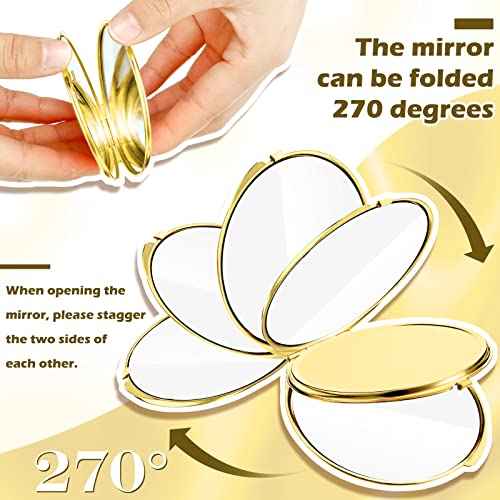 8 Pcs Gold Compact Mirror Bulk, Metal Round Shell, 1x 2x Magnification Double Sided, Portable, Folding, Mini Travel Pocket Mirror for Women Girls Party Favor Bridesmaid Christmas Gifts