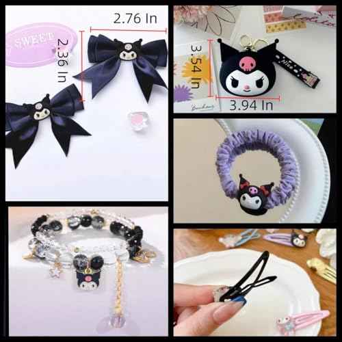 117Pcs Kawaii Cute Stuff Gifts Set Include Headband,Pouch, Hair Band, Hair Ties & Clips, Hairpin, Stickers, Necklace,Bracelet, Keychain(Black)