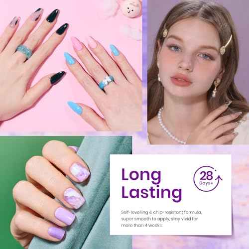 beetles Gel Polish Fall Gel Nail Polish Set Purple Orange Red Brown Black White Blue Nude Green 32 Colors All Seasons Kit with Base Glossy Matte Glitter Top Coat Gifts for Women Fingertips Canvas