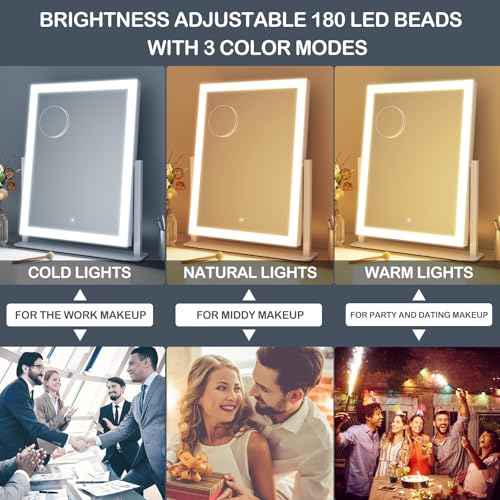 Makeup Vanity Mirror with Lights 17.2" Large LED Lighted Mirror, Hollywood Make Up Mirror with Lighting, Smart Touch,Detachable 5X Magnification 360¡Æ Rotation, (Gold,Gift Box)