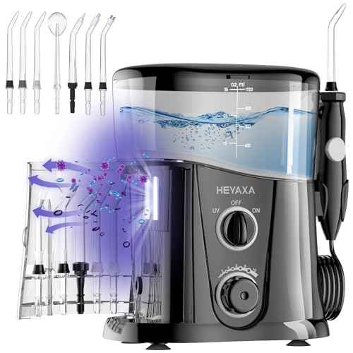 Water Dental Flosser for Teeth Cleaning with 1000ML Large Capacity and UV Storage, 10 Adjustable Pressure Electric Oral Irrigator with 7 Jet Tips, Gifts for Dental Health Seekers (Black)