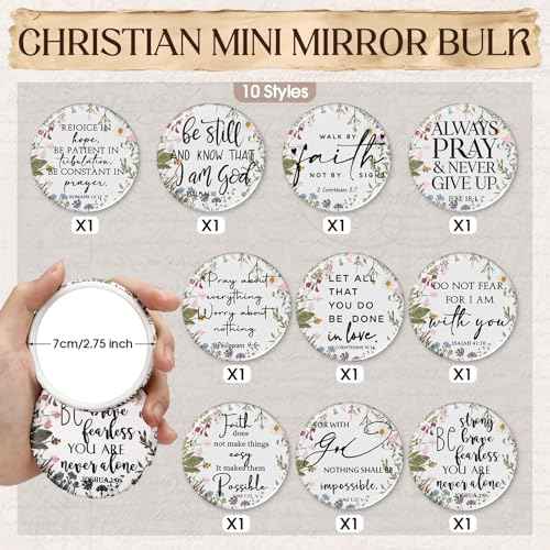 Kacctyen 20 Pcs Christian Gift for Women Bulk 10 Inspirational Religious Canvas Makeup Bag 10 Mini Christian Compact Mirrors Religious Gifts for Pastor Church Christmas Thanksgiving Gifts(Classic)
