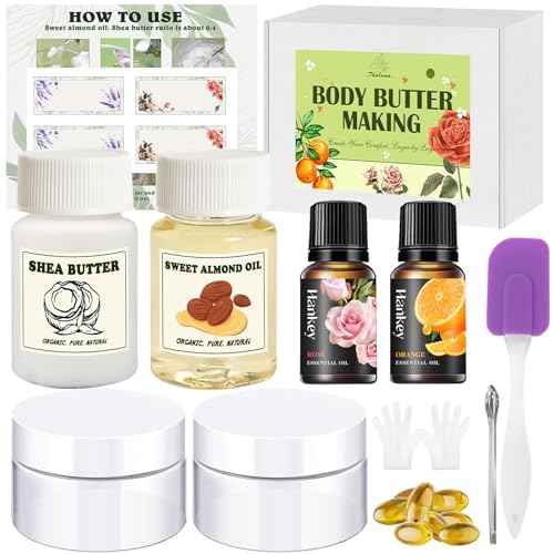 Thaluna Whipped Body Butter Making Kit for Dry Skin, DIY Solid Shea Butter Body Lotion Making Kit with Sweet Almond Oil, Vitamin E, Essential Oil - Moisturizing for Body Christmas Gifts for Women