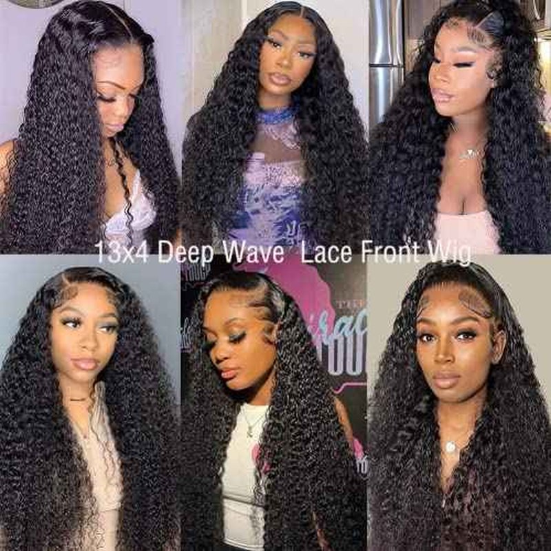 30 Inch Deep Wave Lace Front Wigs Human Hair 180% Density 13x4 HD Transparent Lace Frontal Wigs for Women Curly Glueless Wigs Human Hair Pre Plucked with Baby Hair (30inch,Natural Black)