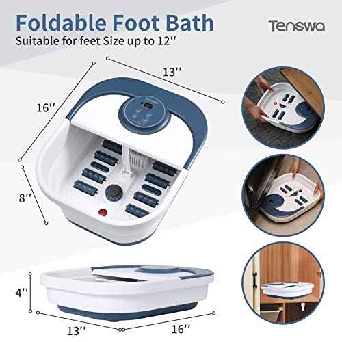 Collapsible Foot Spa Bath Massager with Heat, Bubbles, Pedicure Foot Spa with 8 Rollers, Tub for Stress Relief, Soaker with Mini Acupressure Massage Points & Temperature Control