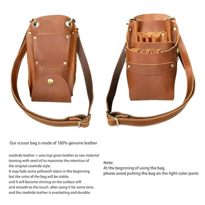 Scissor Pouch Belt, Cowhide Leather Salon Barber Hairdressing Scissor Holster Hair Stylist Shears Holder Tools Waist Bag with Adjustable Strap for Combs, Hair Clips