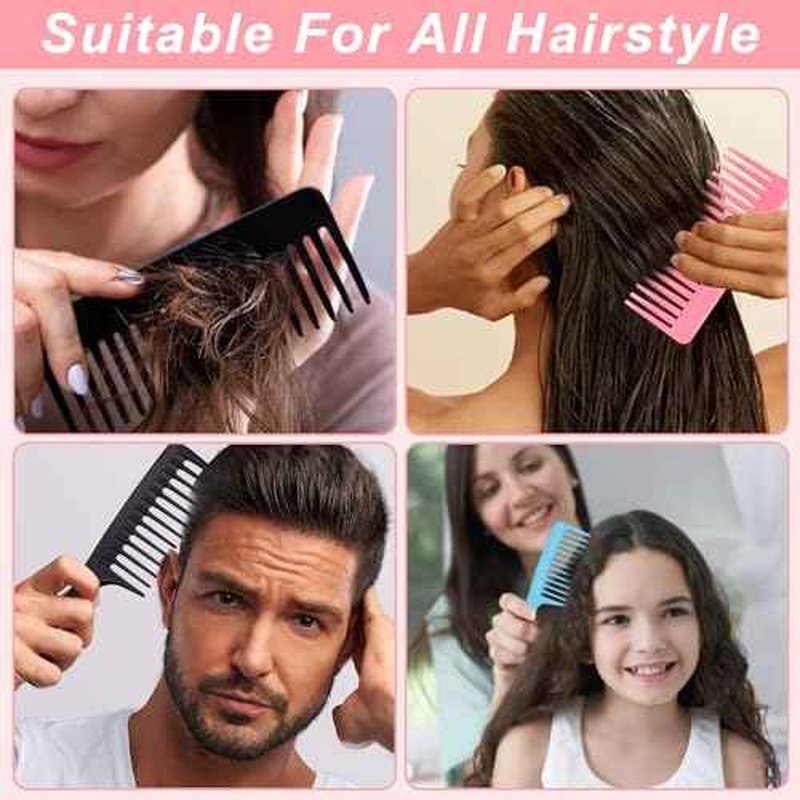 2PCS Wide Tooth Comb for Curly - Large Hair Detangling Comb,Styling Comb for Wet Dry Hair,Hair Care Comb for Women Men,Shampoo Shower Comb (Pink)