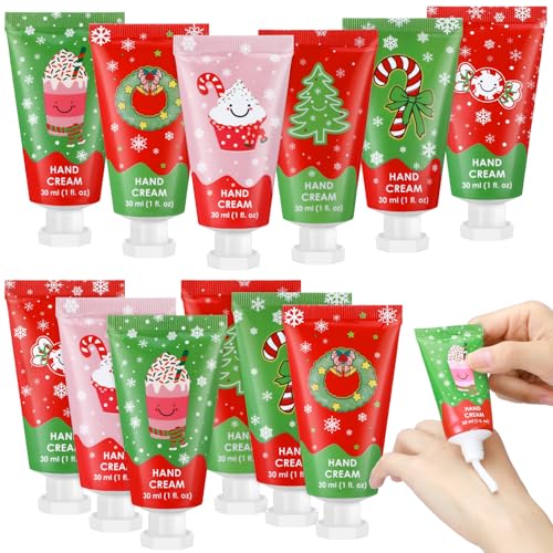 Loopeer 12 Pcs Christmas Hand Cream Gifts Bulk Christmas Mini Hand Lotion Xmas Stocking Stuffers Gifts Travel Size Mini Creams Moisturizer Cream Xmas Party Favors for Dry Skin Women Men Mom Employee