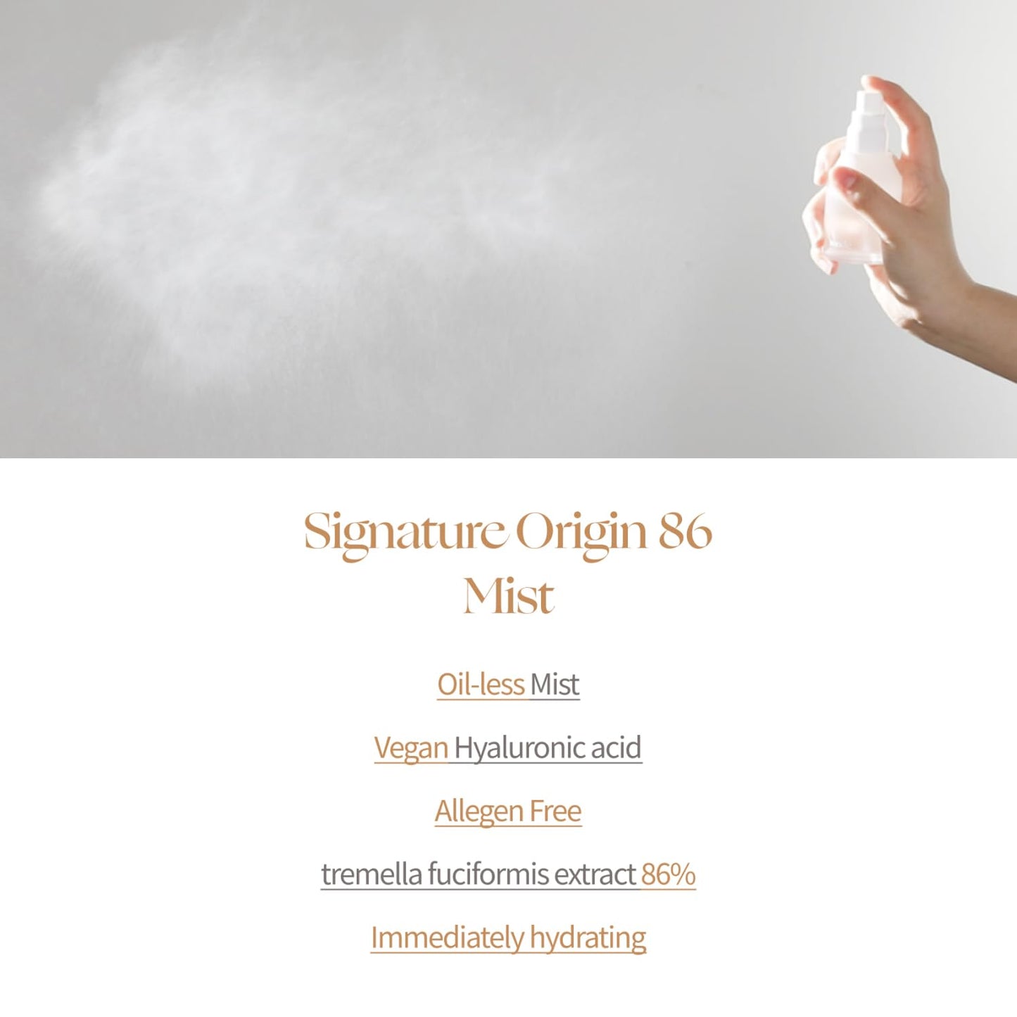 Deeponde Signature Origin 86 Mist - Tremella Fuciformis Extract 86% | Vegan Hydrating Spray 1.69 Fl Oz