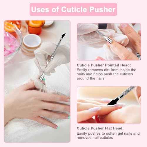 HOFASON 2PCS Cuticle Pushers and Nail Polish Remover, Stainless Triangle Nail Scraper Professional Durable Tool for Gel Removal, Nail Care Polish for Women Home Manicure Pedicure Tools Kit(Silver)