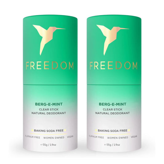 Freedom Natural Deodorant for Women & Men with 24-Hour Odor Protection, Paper Tube Packaging - Natural Ingredients - Aluminum & Plastic Free, Bergamot Mint, 1.9oz (2-Pack)