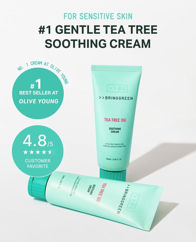 BRING GREEN Tea Tree Cica Soothing Cream Plus 100ml Korean Skin care (Pack of 2)