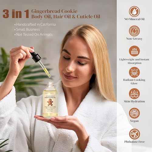 Gingerbread Cookie Body Oil: Moisturizing Body Oil for Soft, Glowing Skin with Almond & Jojoba Oil (4 fl oz)