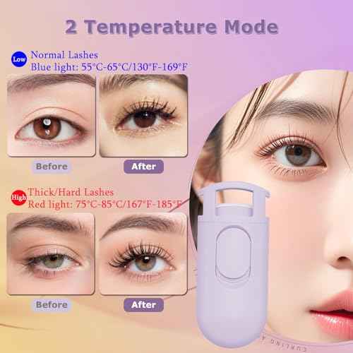 Heated Eyelash Curler - Wide Open Dual-Arc Design Heated Lash Curler - Electric Eyelash Curler - Type-C Rechargeable Mini Lash Curler Natural Curling 24H Long Lasting for Women - Purple