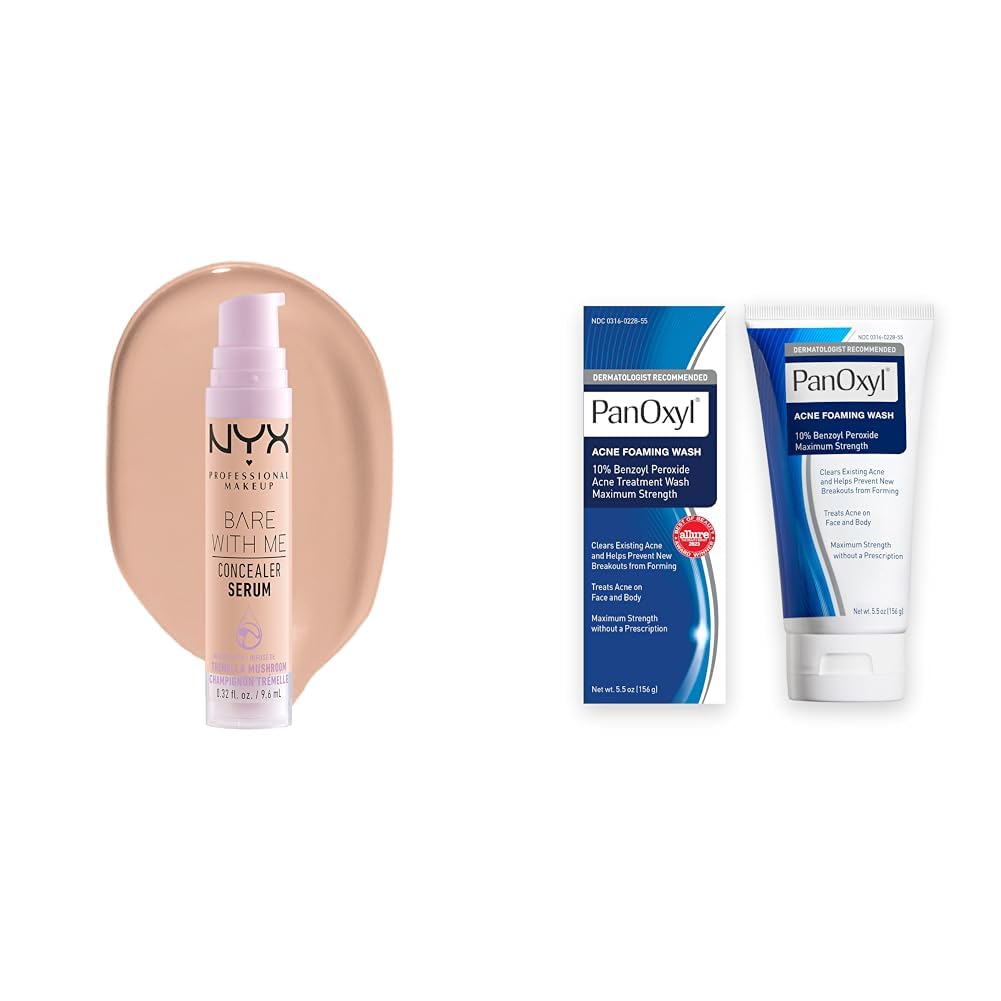 NYX Bare With Me Concealer Serum - Lightweight Hydrating Formula | PanOxyl 10% Benzoyl Peroxide Acne Face Wash 5.5oz