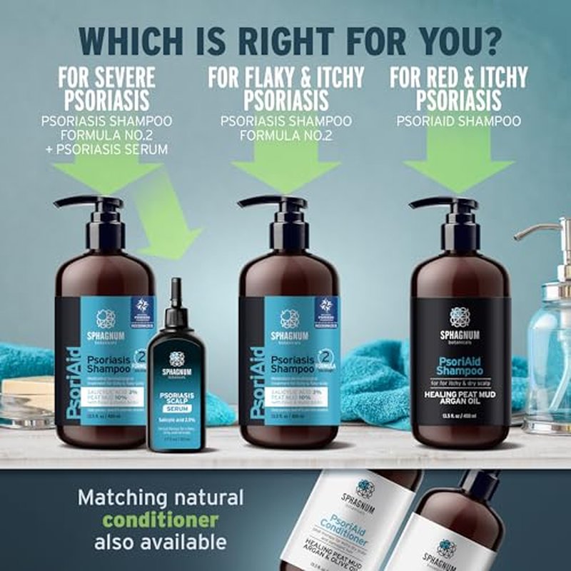 Sphagnum Botanicals Psoriasis Shampoo and Conditioner Set - Peat Mud Therapy for Red & Itchy Scalp with Tea Tree Oil, No Coal Tar. For Both Men and Women. 2 x 13.5 Oz