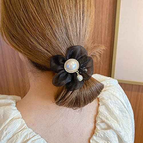 LOVEF Fashion Flowers Pearl Hair Elastic Band,Hair Rope Accessory Ponytail Holder for Lady Women Girls,Set of 4