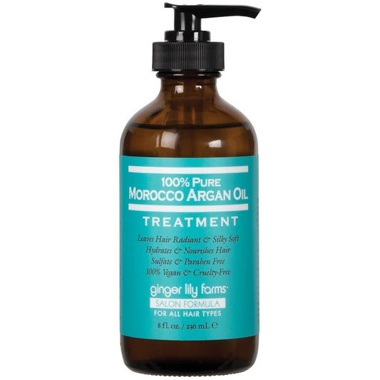Ginger Lily Farms Salon Formula 100% Pure Morocco Argan Oil Treatment for All Hair Types, 100% Vegan & Cruelty-Free, 8 fl. oz.