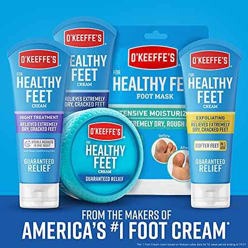 O'Keeffe's for Healthy Feet Intensive Moisturizing Foot Mask; Guaranteed Relief for Extremely Dry; Rough Feet; One Pair Single-Use Hydrating Foot Mask Socks; (Pack of 4)
