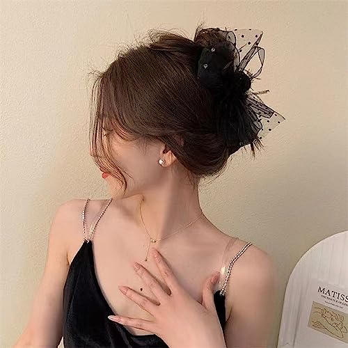 2Pc fashion Mesh Ostrich Hair Clip, Large Hair Clips for Thick and Thin Hair, Strong Hold Bow Claw Clips Non-slip Jaw Hairpin Fashion Hair Accessories Gifts for Women Girls