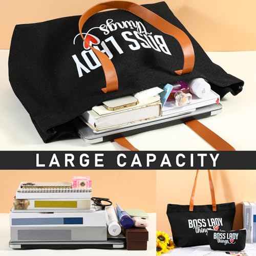 Boss Lady Gift for Women Bosses Day Canvas Tote Bag Makeup Bag Appreciation Gift for Leader Coworker Colleague