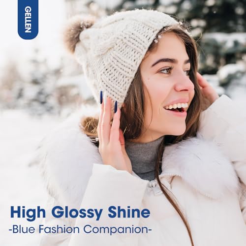 GELLEN Blue Gel Nail Polish Set, 6 Colors Glitter Royal Navy Dark Blue Pearlescent Shell White Nail Gel Polish Kit, Soak Off UV Gel Polish Winter Nail Art Design DIY Manicure Gift for Her