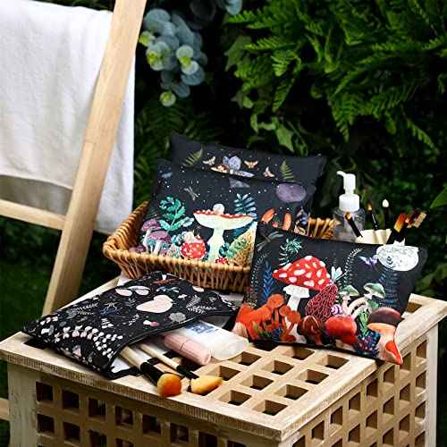 Kajaia 12 Pcs Mushroom Makeup Bags Cute Portable Travel Purse Toiletry Pocket Make up Organizer Storage Zipper Pouch Makeup Brush Cosmetic Bags for Women Adult Aesthetic Stuff