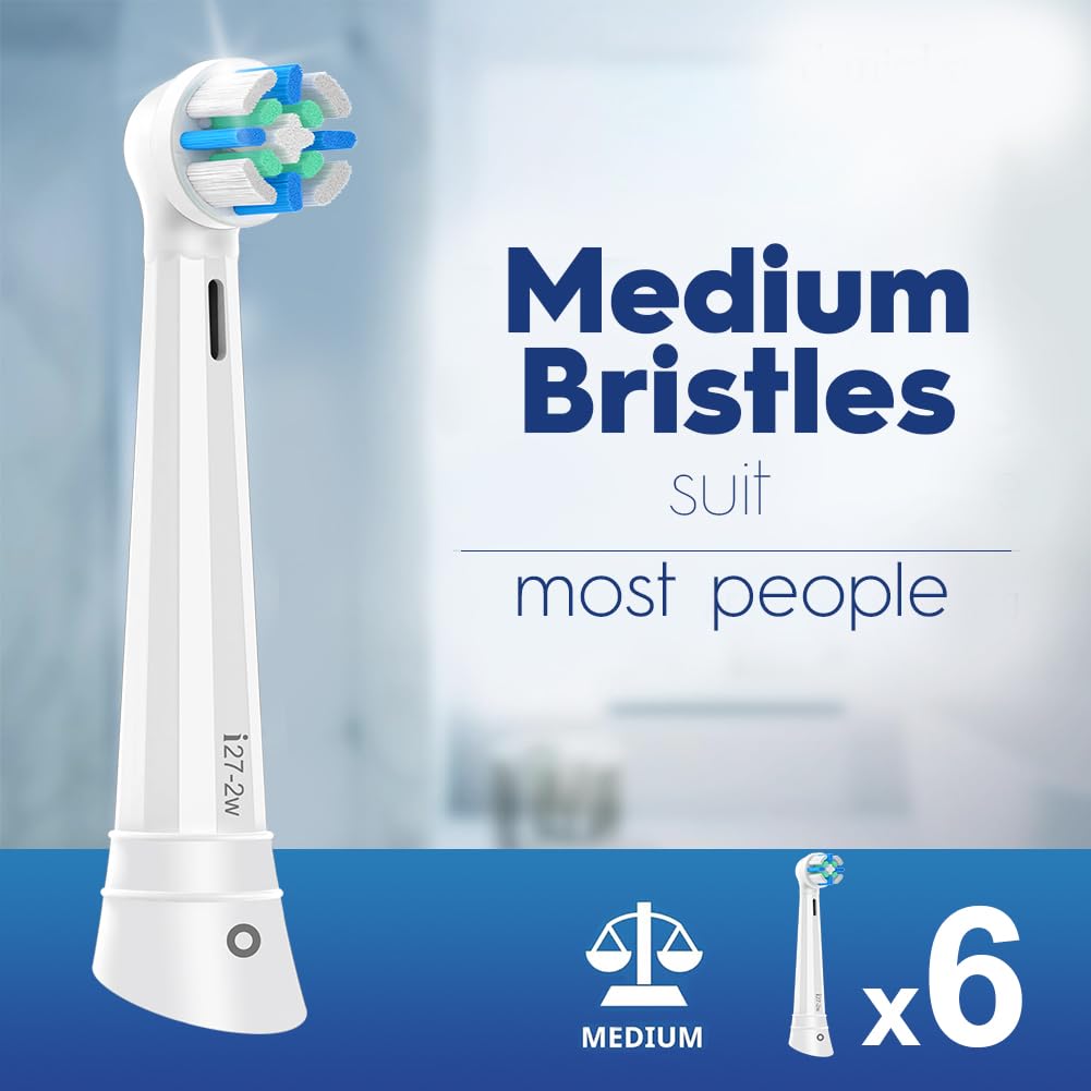 6 Pack Replacement Heads with Medium Soft Bristles Compatible with Oral b IO 2/3/4/5/6/7/8/9/10 Series Electric Toothbrush, IO Brush Heads Compatible with Oral b (Black)