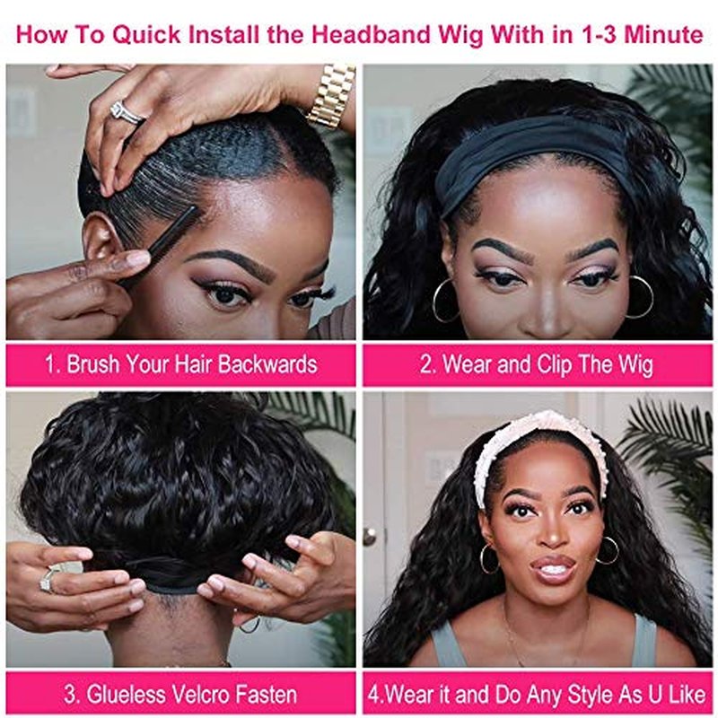 14 Inch Glueless Headband Wig Human Hair150% Curly Headband Wig Human Hair Natural Color Machine Made Curly Headband Wig Human Hair Kinky Curly None Lace Front Wigs Human Hair 100% Human Hair Wigs
