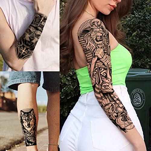 FANRUI 24 Sheets Cool Super Large Full Arm Temporary Tattoo Sleeve For Men with 8 Sheets For Women Thigh, 16 Sheets Flower Eagle Compass Adults Tribal Tiger Tatoo