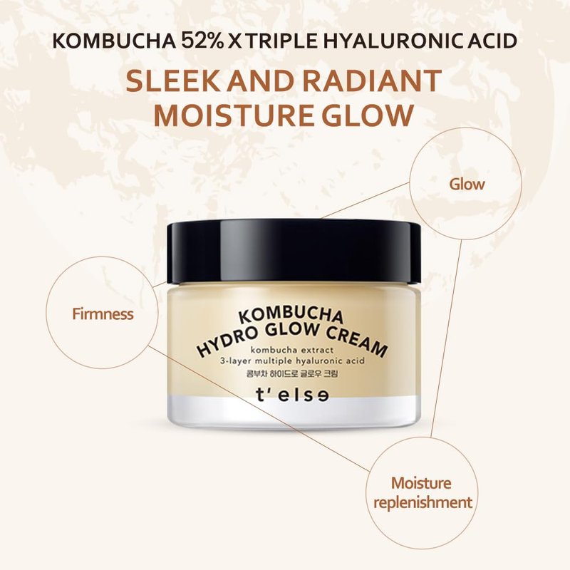 T'ELSE Kombucha Hydro Glow Cream 1.69 fl.oz., Tightening Deep Facial Moisturizing, Vegan, Hydrate and Soften the Skin, 50ml