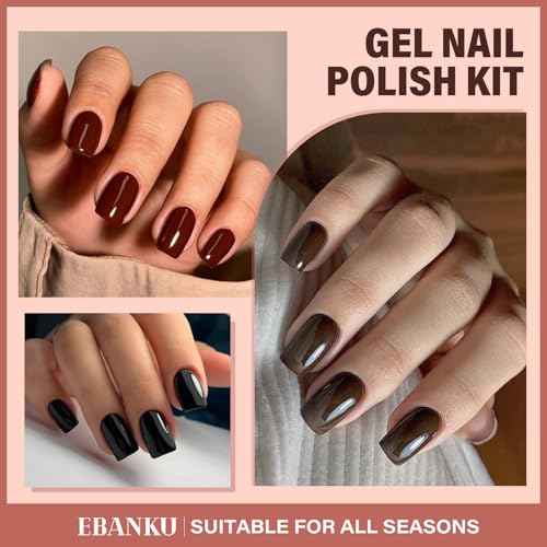 EBANKU 6 Pcs 15ML Red Gel Nail Polish Set- Dark Red Burgundy Gel Polish Same Color Same Bottle Soak Off Gel Polish Kit Nail Art Manicure Christmas Gifts for Women (Dark Red White Black Brown)